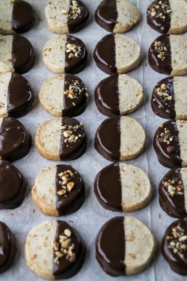 Chocolate Dipped hazelnut shortbread