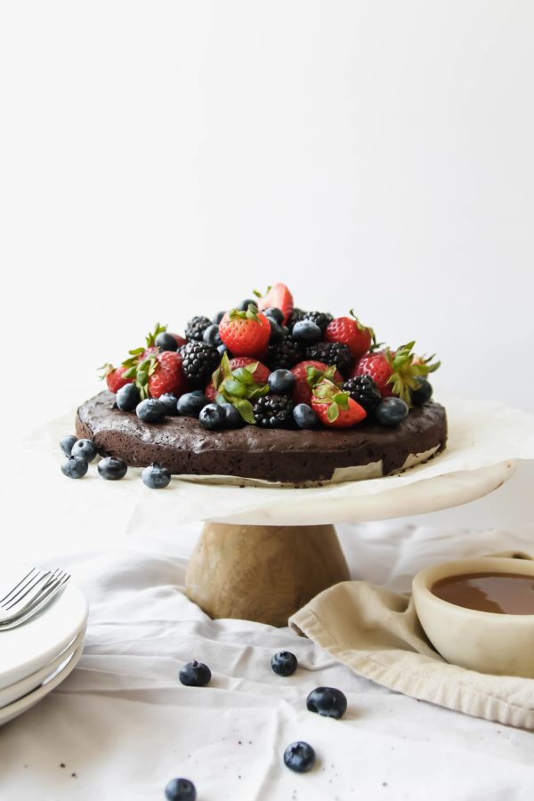 One Bowl Gluten Free Double Chocolate Torte with Salted Caramel - kosher for passover
