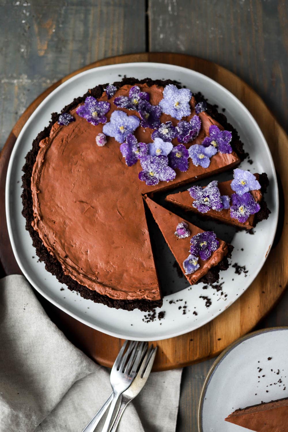 Simple Chocolate Mousse Tart with Candied Violets